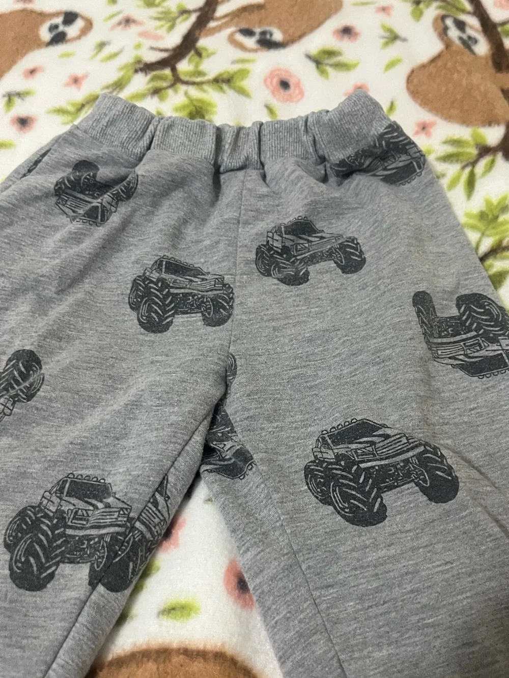 Grey Kids Sweatpants with Monster Truck Print - boys 5T